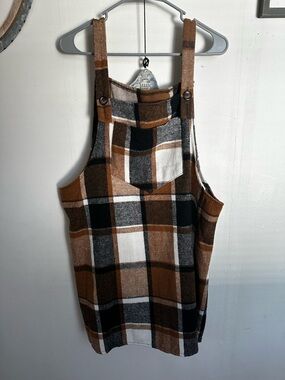 Plaid Flannel Overall Dress in Brown & Black 3XL